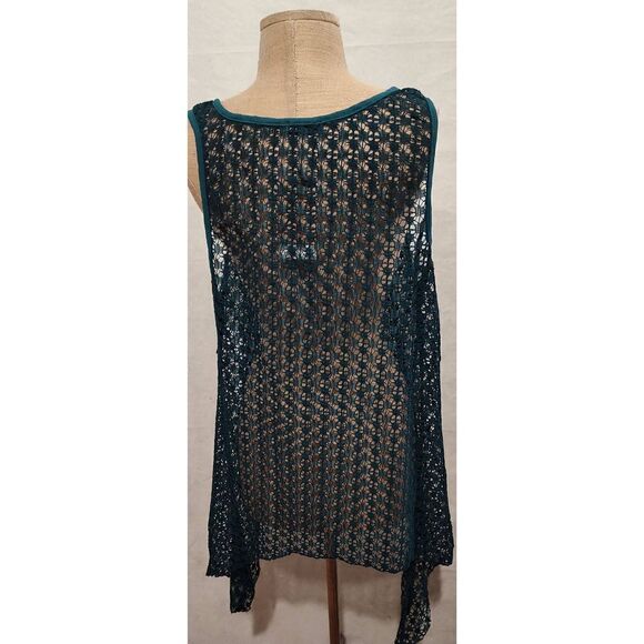 ARIA HAND MADE Teal lace sleeveless tunic shirt. Coverup. Shark bite hem. NWT. S - Picture 3 of 5